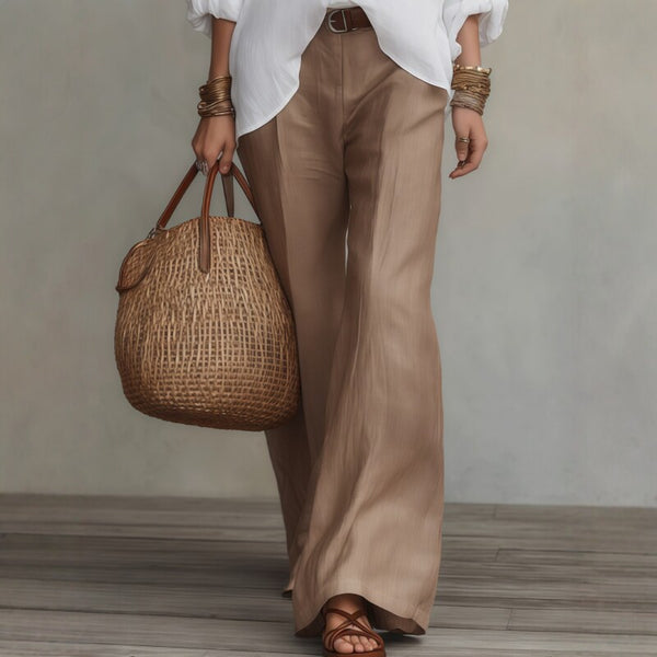 Product detail photo of Linen Shirt and Wide Leg Pants Set, Women’s Clothing Set, linen shirt and wide leg pants set, everyday style
