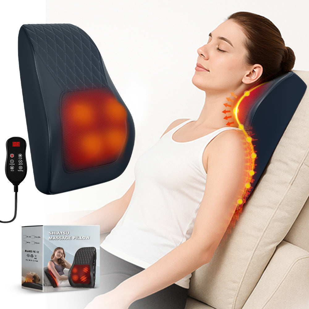 Massage pillow shown in use for leg and calf relief