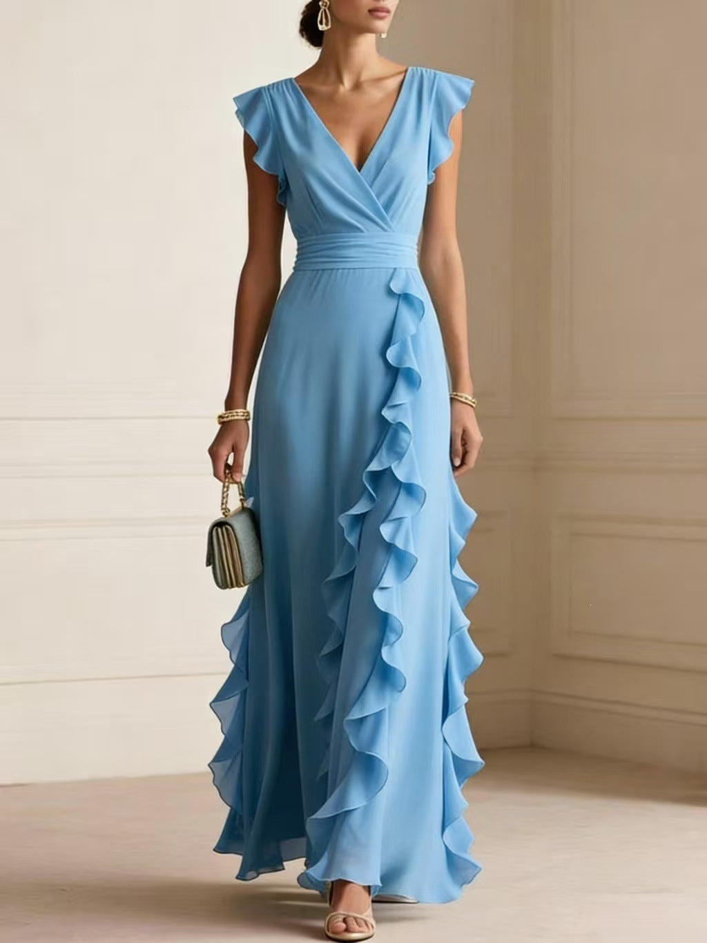 Ruffle sleeveless V-neck maxi dress view 3