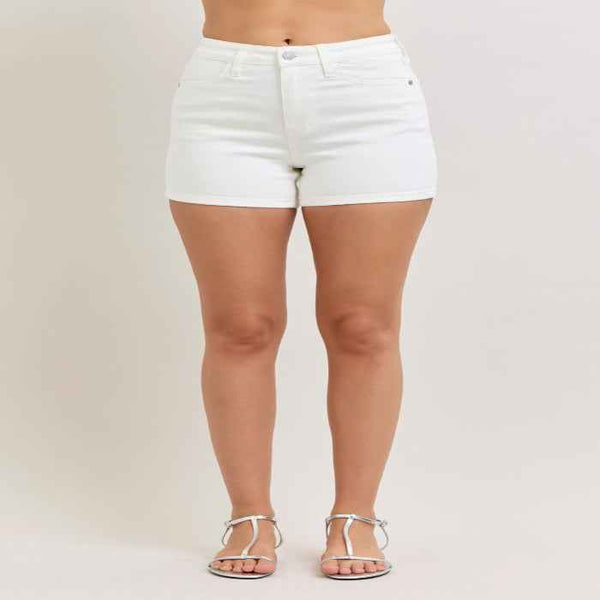 Plus size high-waisted slim shorts — primary view