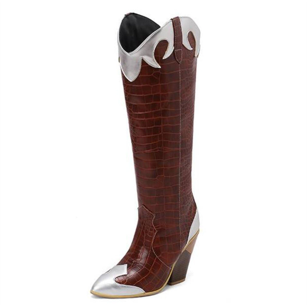 Patchwork Leather Knee-High Boots additional product view