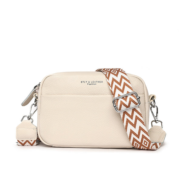 Rhombus Embroidered Crossbody Bag - Genuine Leather Shoulder Bag, product view 12