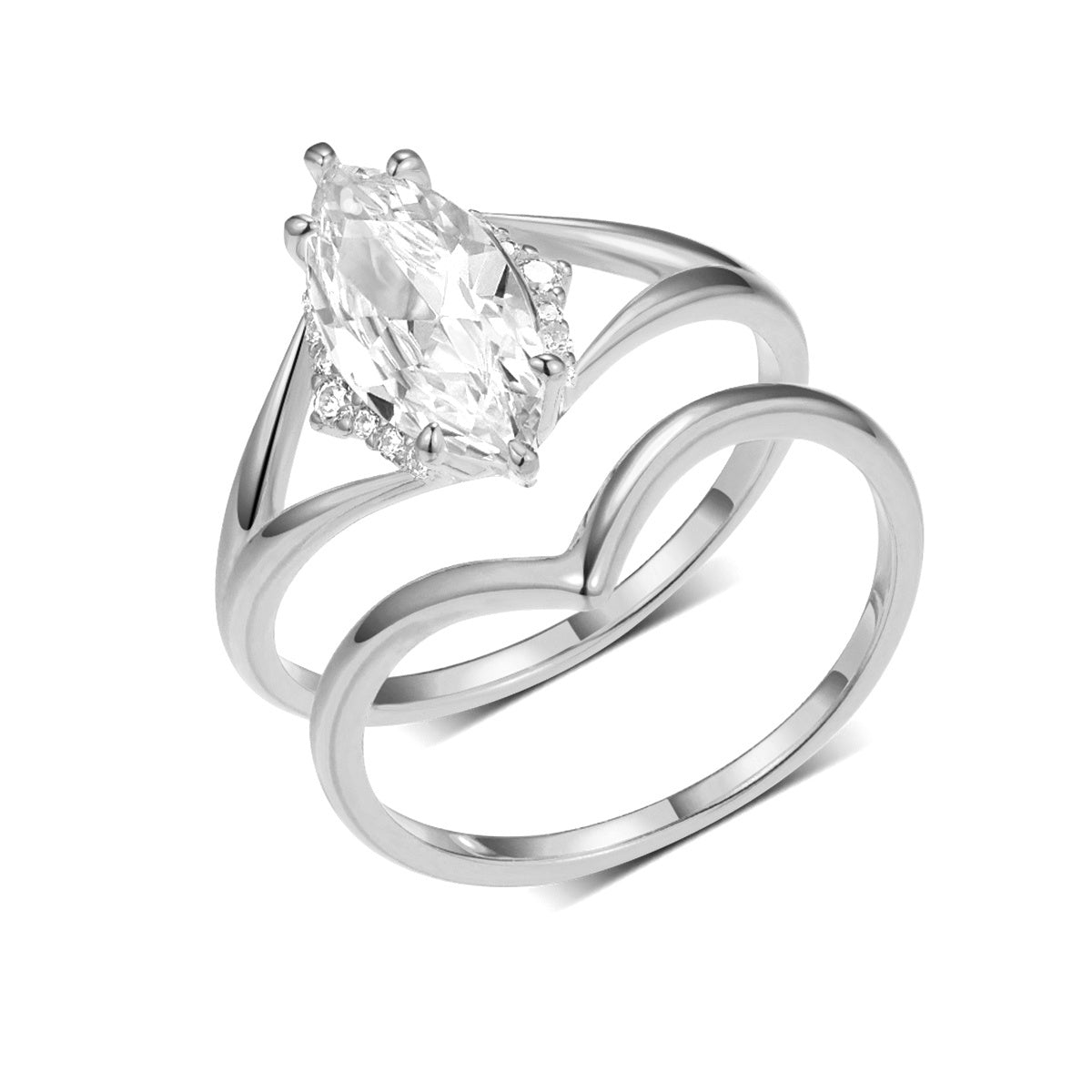 Silver Plated Marquise Cubic Zirconia Ring Set product image