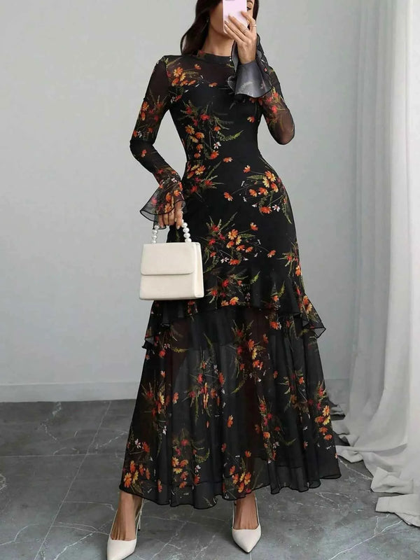 Floral flounce sleeve mermaid maxi dress — additional view 6