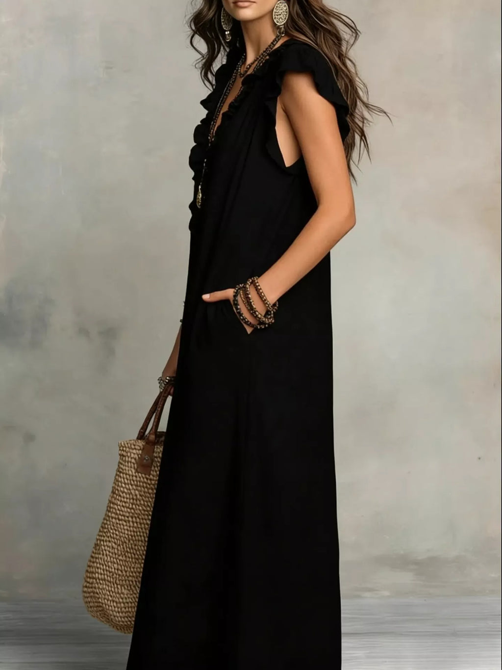 Ruffled V-Neck Maxi Dress — additional view 3