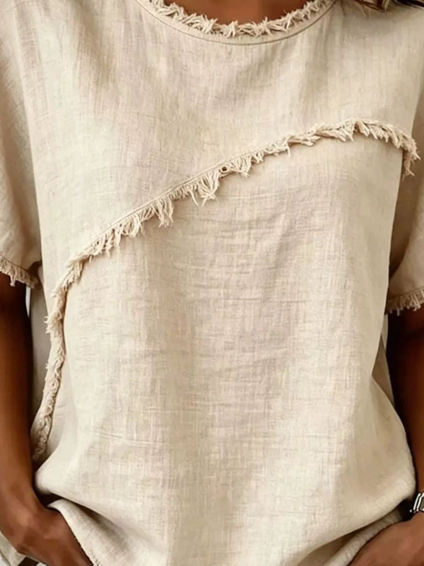 Full Size Frayed Hem Short Sleeve Top Plus Size view 6