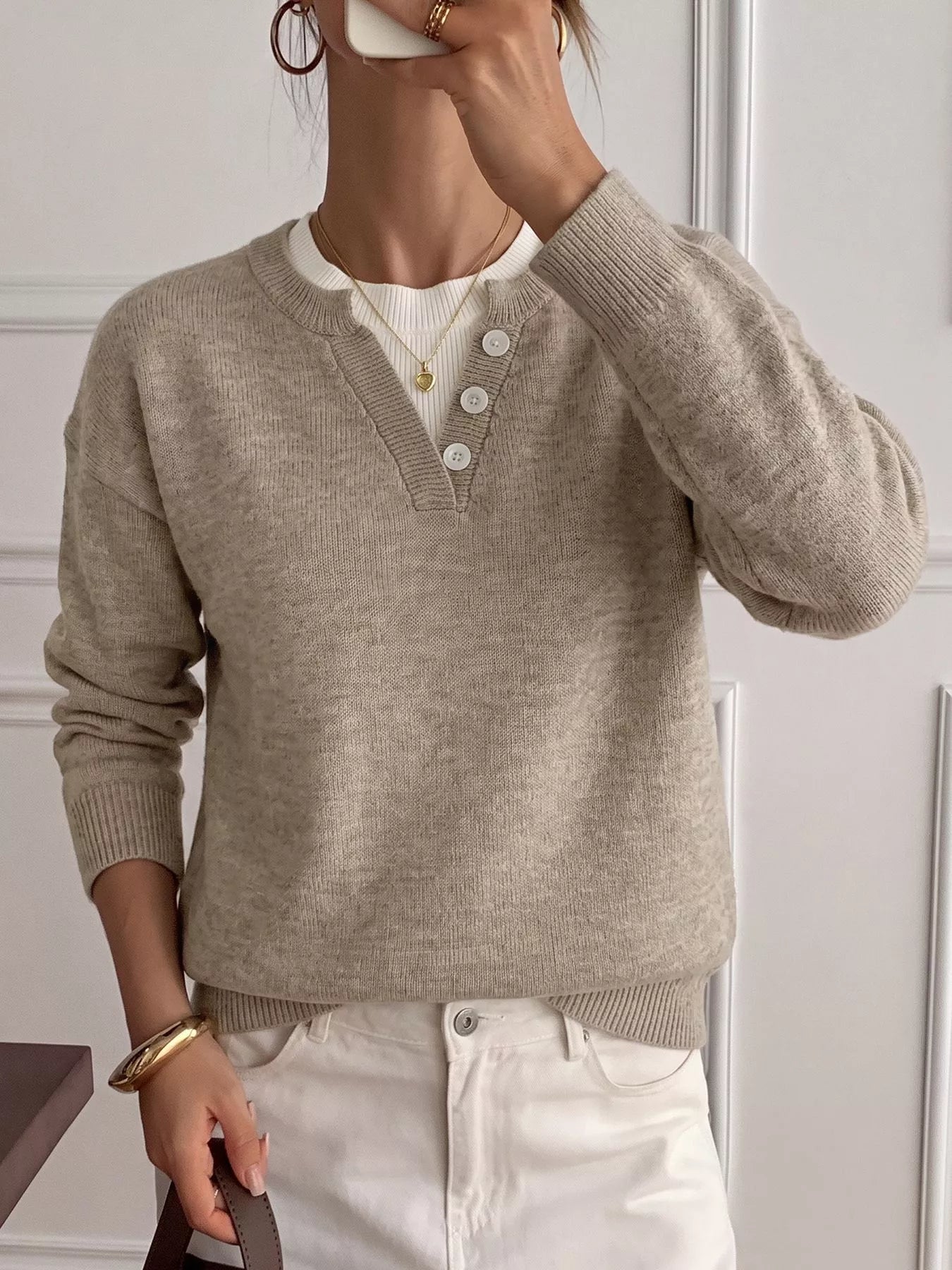 Dropped Shoulder Long Sleeve Sweater view 5