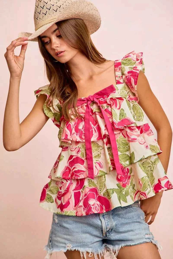 Floral print square neck top — additional view 2
