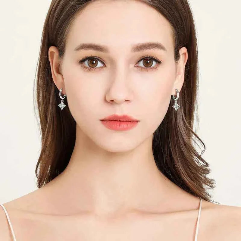 Cubic zirconia hoop drop earrings 0.8 carat in silver-plated alloy — additional view 2