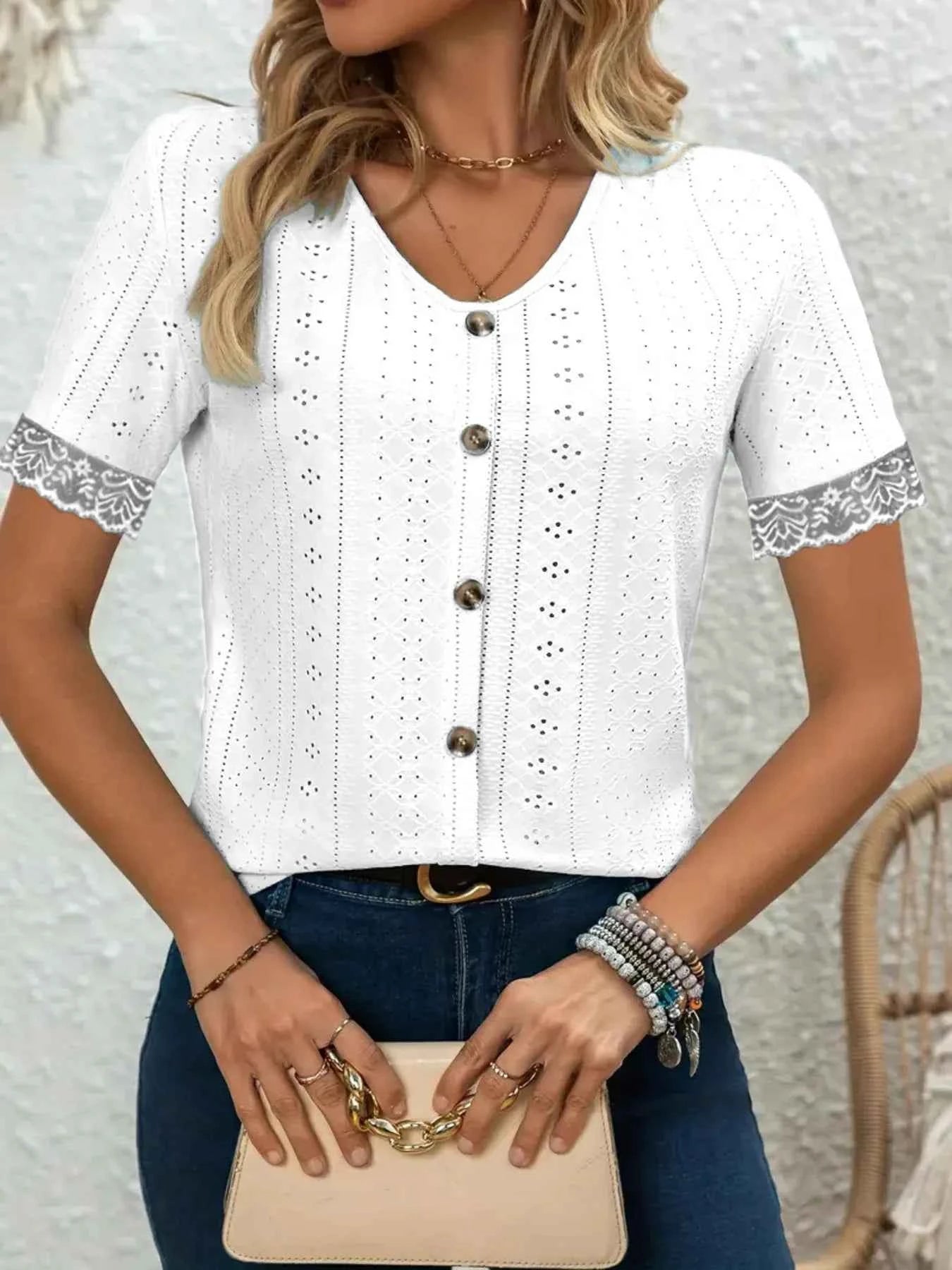Eyelet lace short sleeve blouse — additional view 5