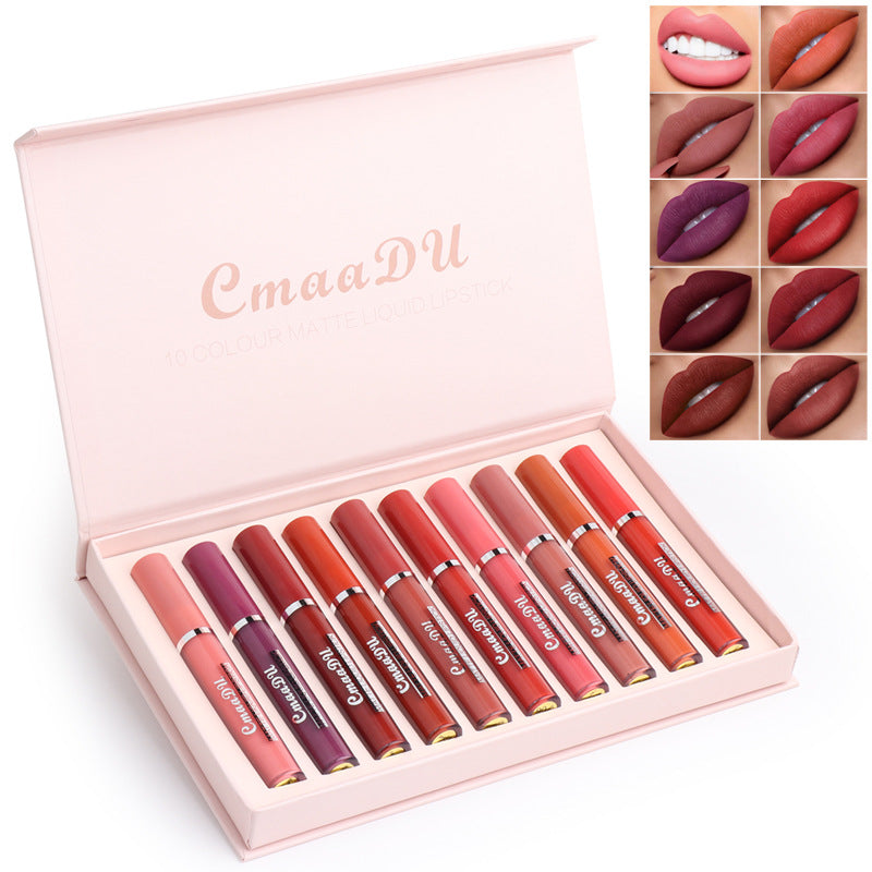 10-Piece Waterproof Matte Lipstick Set, close-up product view