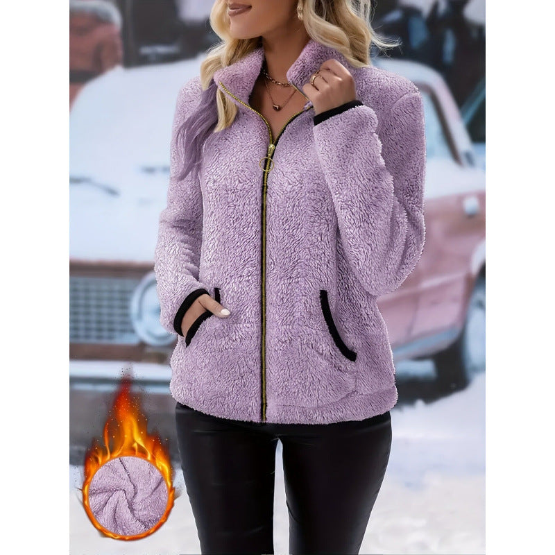 Light Purple unisex double-sided fleece zip-up hoodie for women