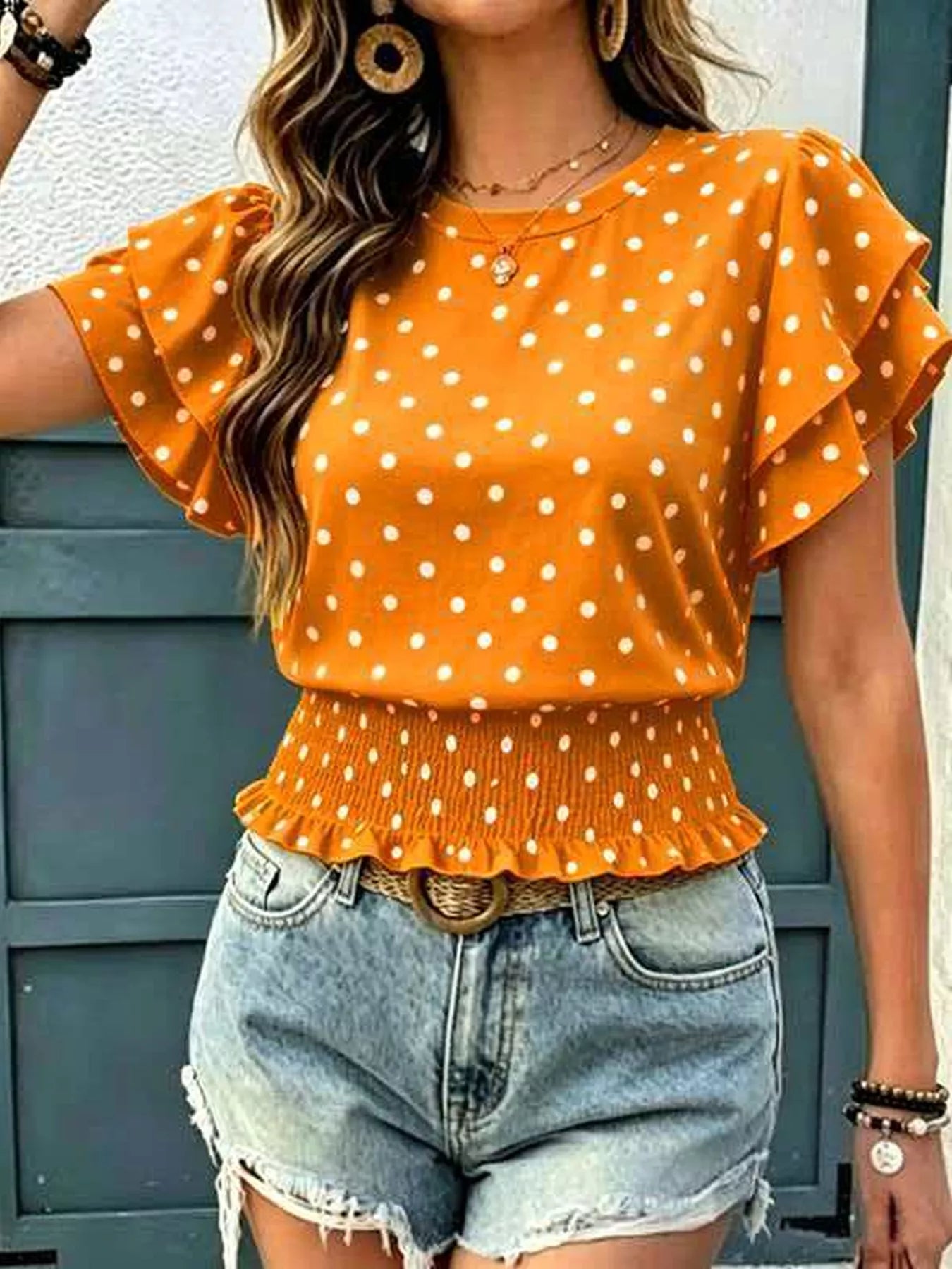 Polka dot ruffle sleeve blouse — additional view 7