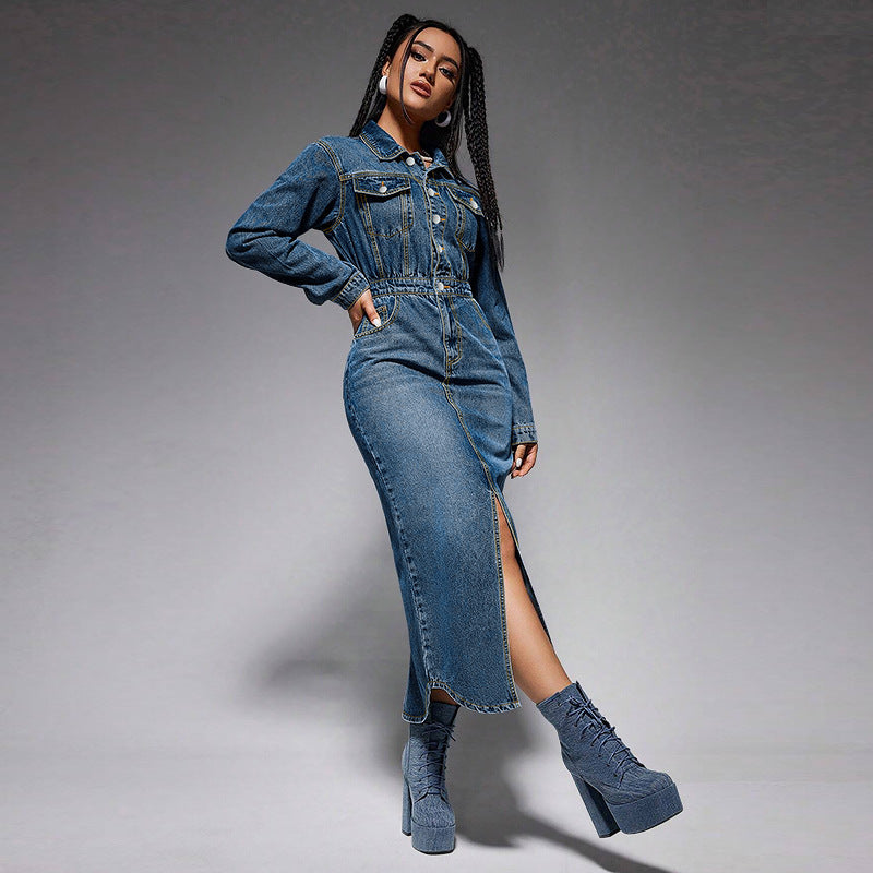 Blue denim maxi dress product image