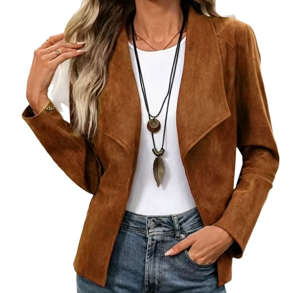 Open-front lapel blazer for women, image 4