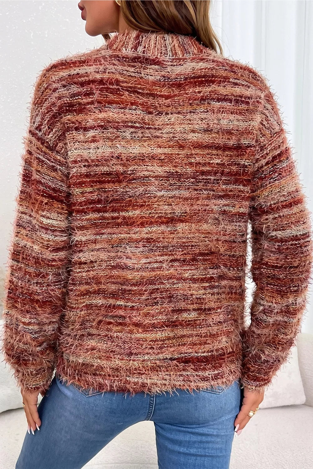Fuzzy Striped Button Front Cardigan Sweater, product view 7