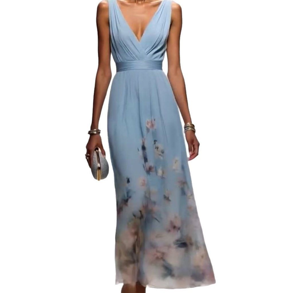 V-neck slim-fit chiffon evening gown — additional view 5