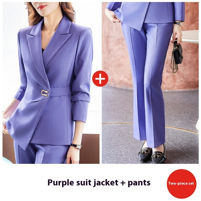 Double-Breasted Slim Fit Women's Suit Set – Blazer & Trouser Office Wear, angled product view