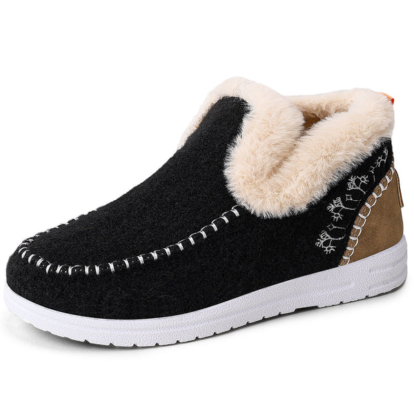 Black warm lined flat winter boots for women