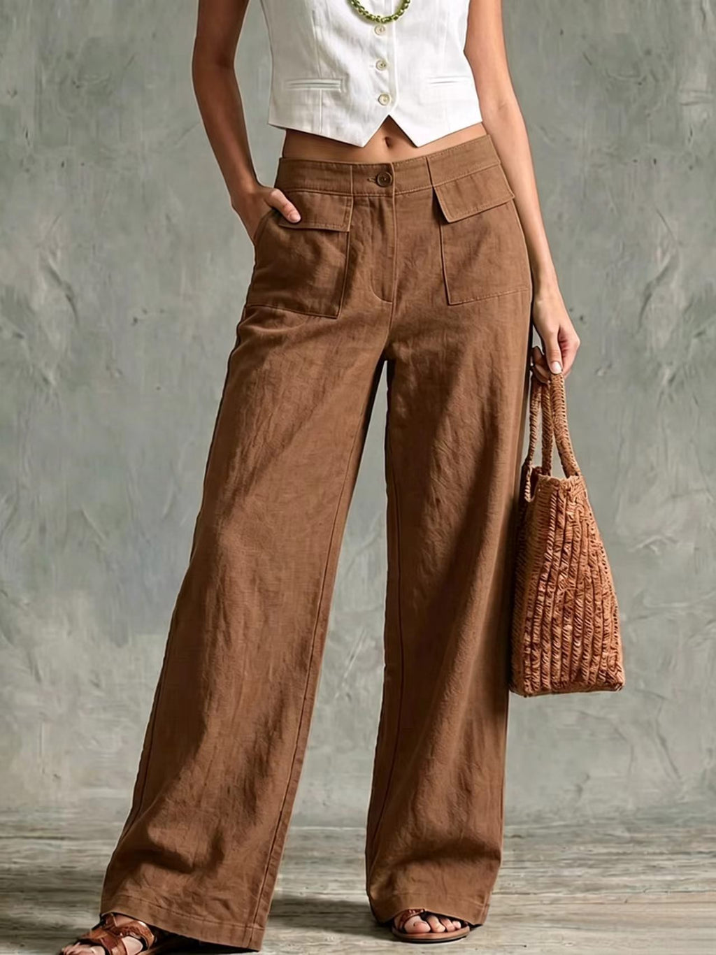 Solid-color elastic-waist casual pants product image