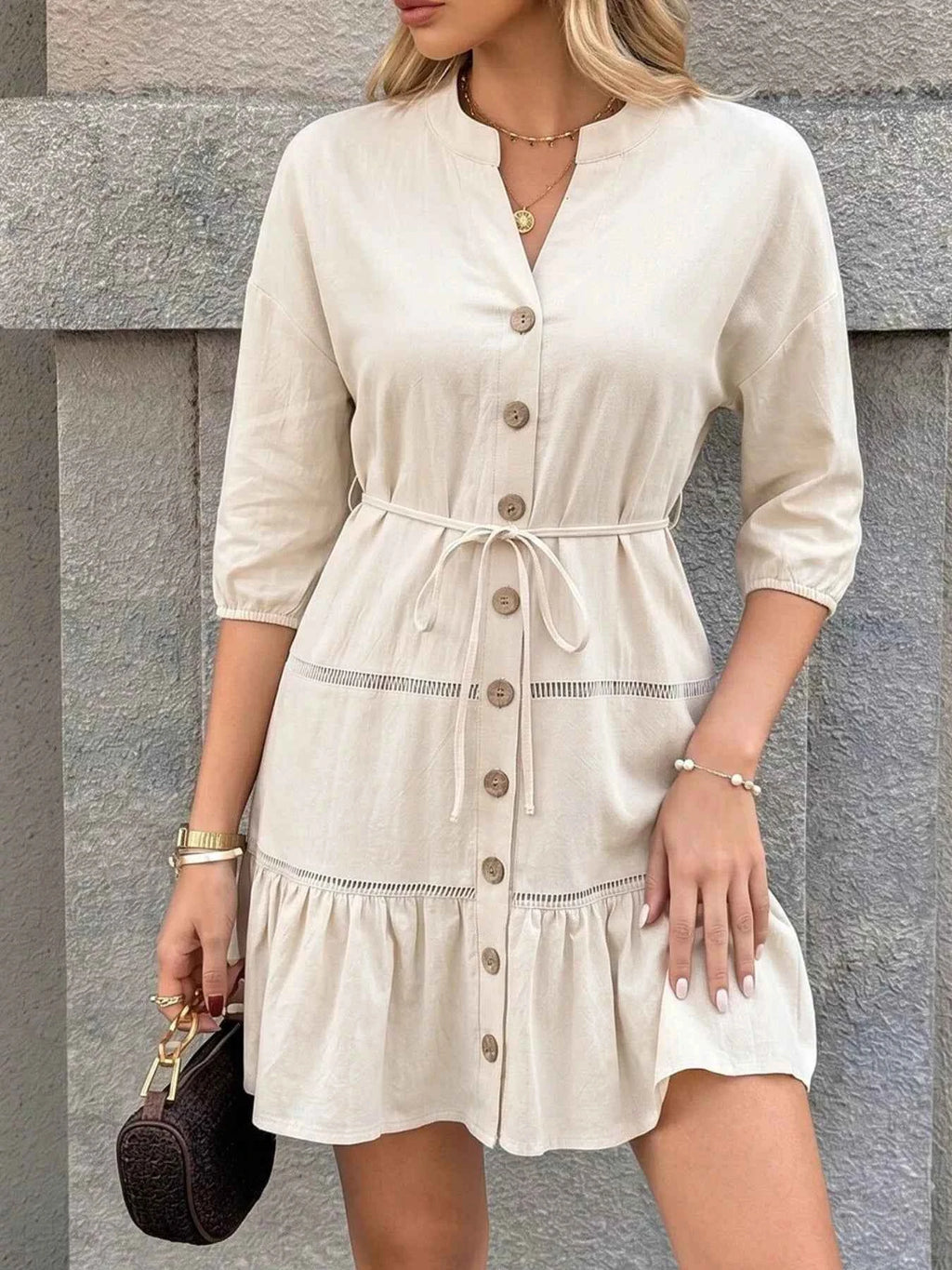 Button-front ruffle hem mini dress — additional view 6