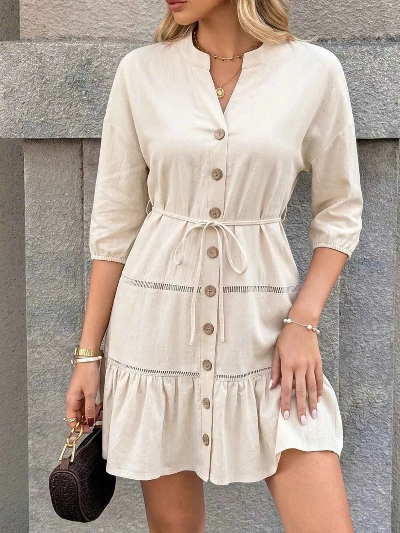 Button-front ruffle hem mini dress — additional view 6