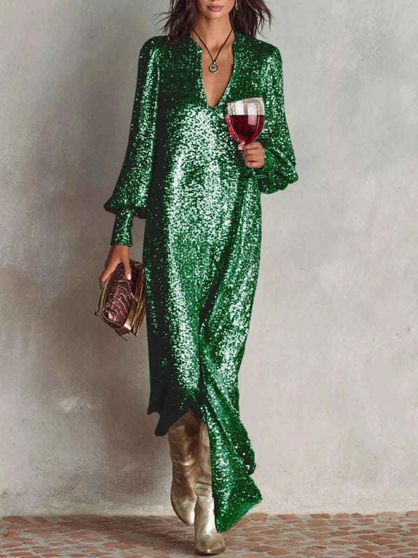 Sequin maxi dress with lantern sleeves — additional view 7