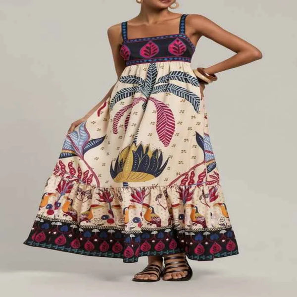 Printed square neck maxi dress — primary view