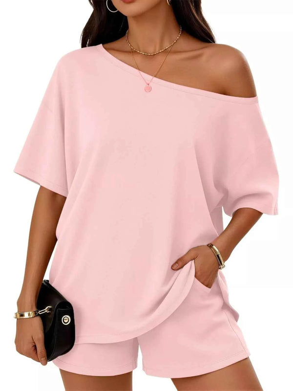 Full Size Boat Neck Tee and Shorts-Two-Piece Set-Splashis-Splashis