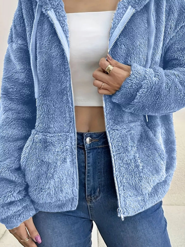 Drawstring fleece zip-up jacket — additional view 3