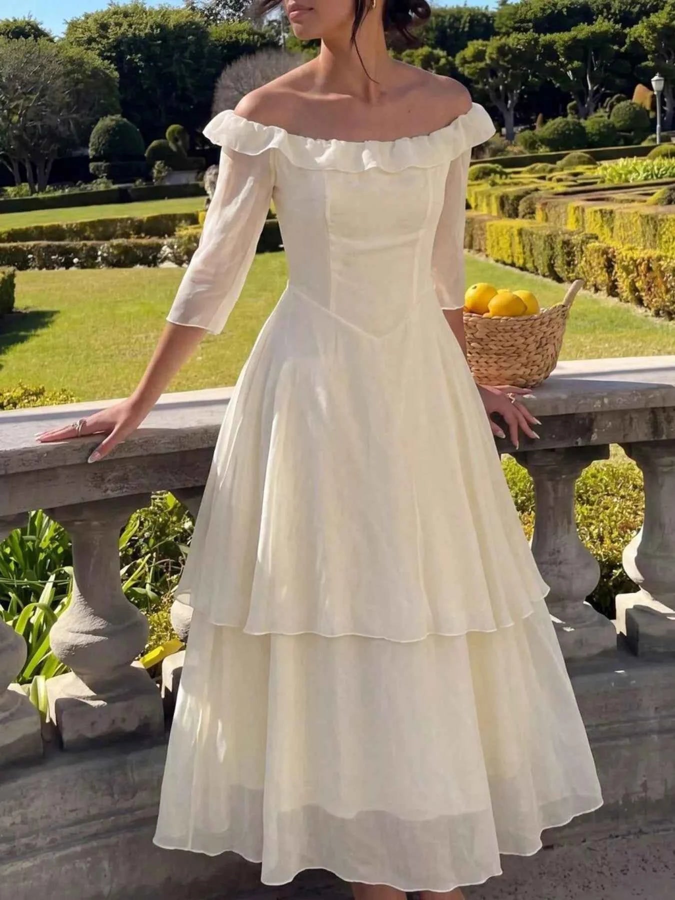 Off-shoulder layered midi dress — additional view 3