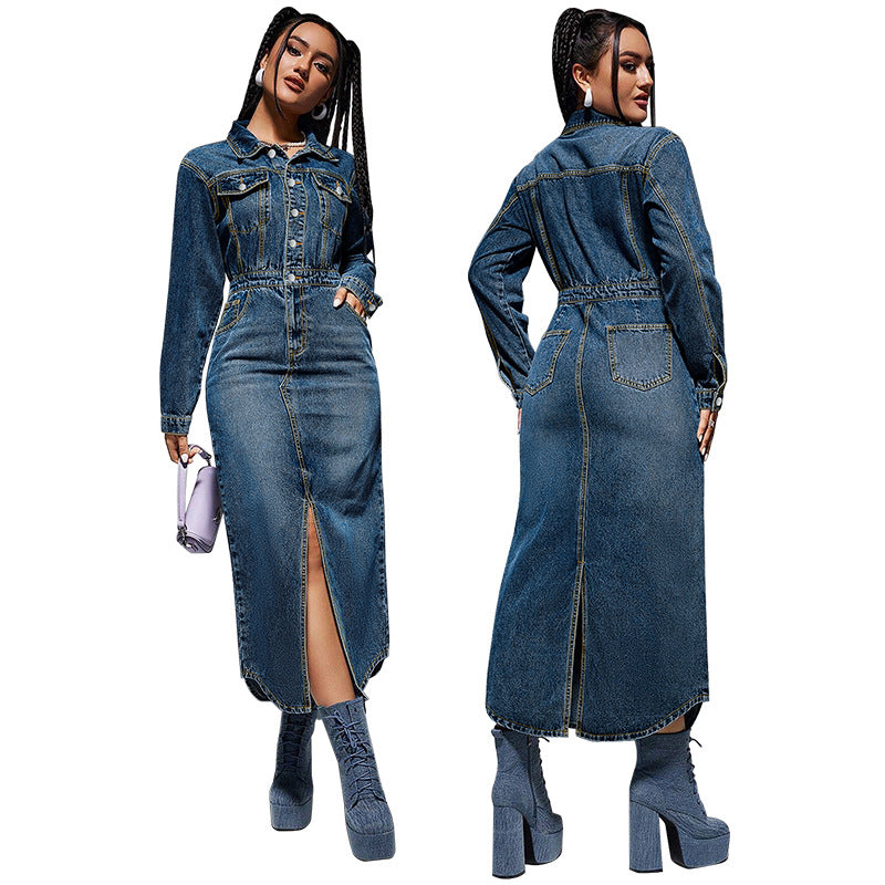 Blue denim maxi dress product image