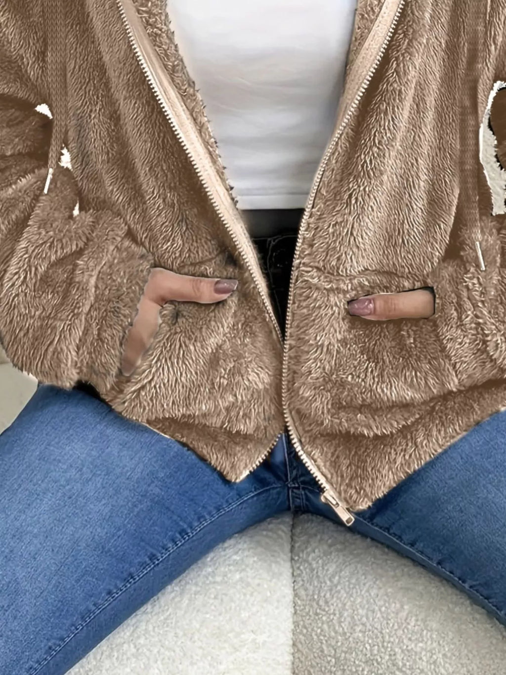 Drawstring fleece zip-up jacket — additional view 8