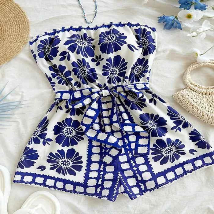 Strapless tie waist romper — primary view