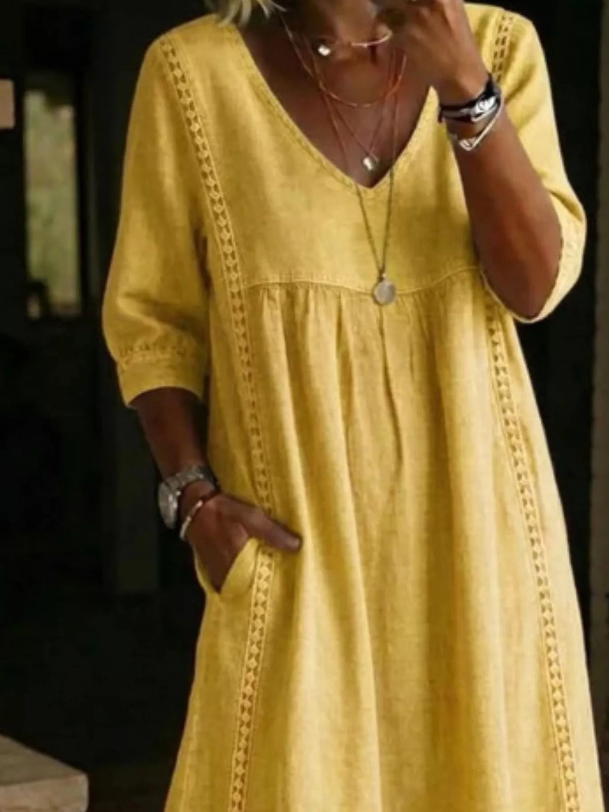 Full Size V-Neck 3/4 Sleeve Midi Dress Plus Size, product view 14