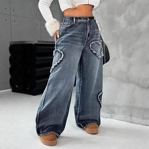 Women's Distressed Wide-Leg Jeans with High Waist, alternate product view