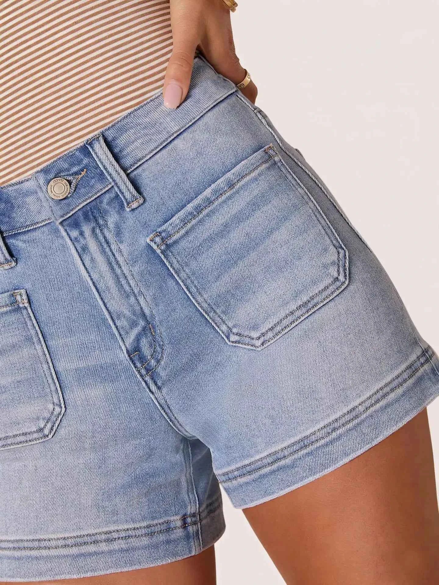 Essential high-waisted denim shorts — additional view 5