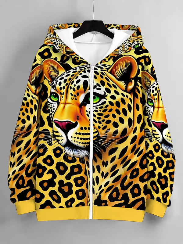 Women's Animal Print Zip Up Hoodie-Splashis, alternate view 3