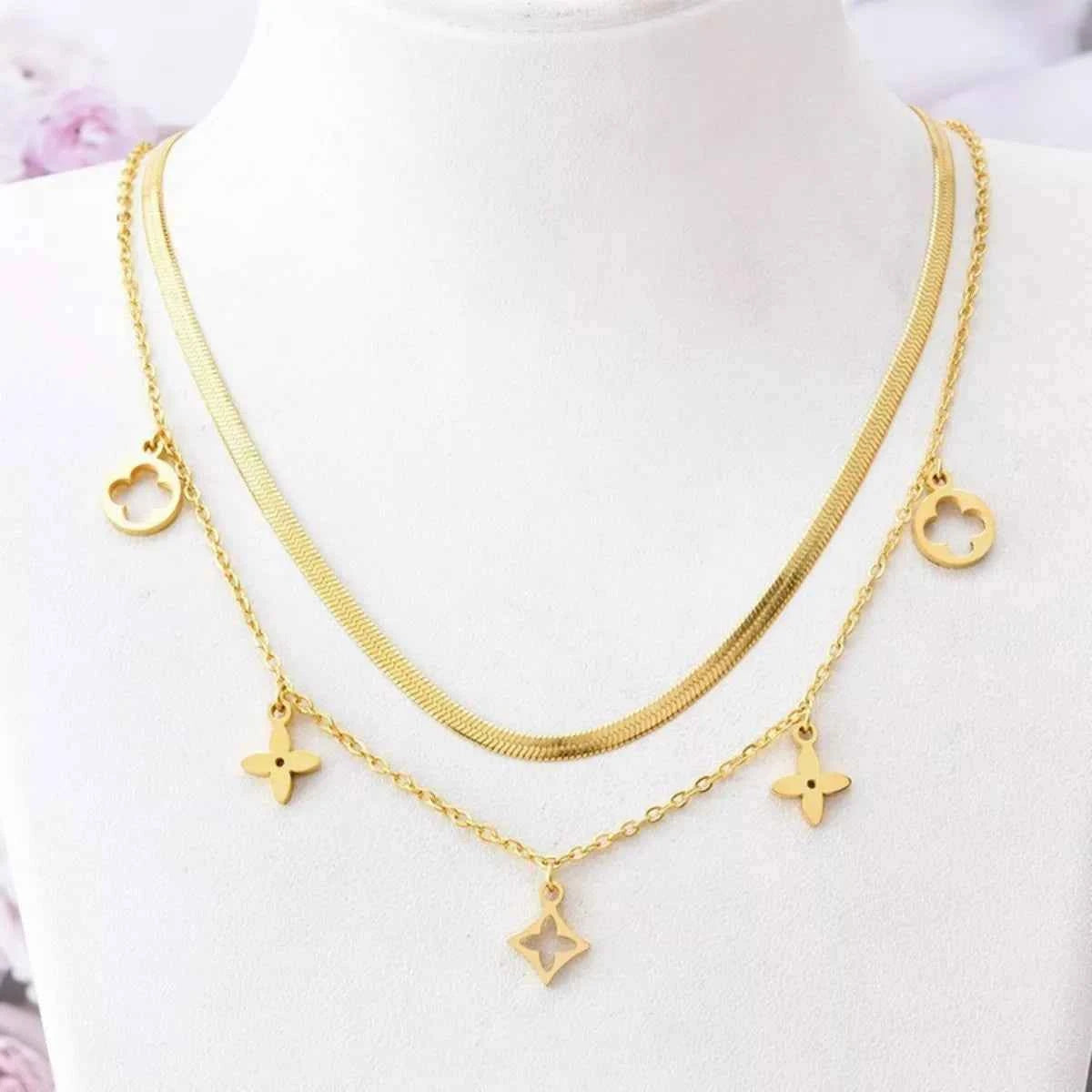 Double Layered Charm Necklace Titanium Steel Secondary image