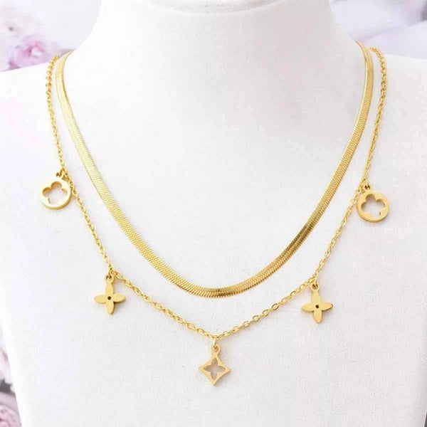 Double layered charm necklace in titanium steel — additional view 2