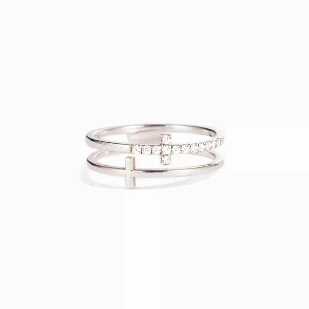 Double band zircon cross ring in silver-plated alloy — additional view 9