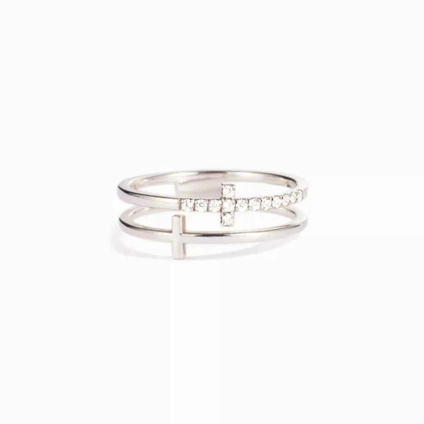 Double band zircon cross ring in silver-plated alloy — additional view 9