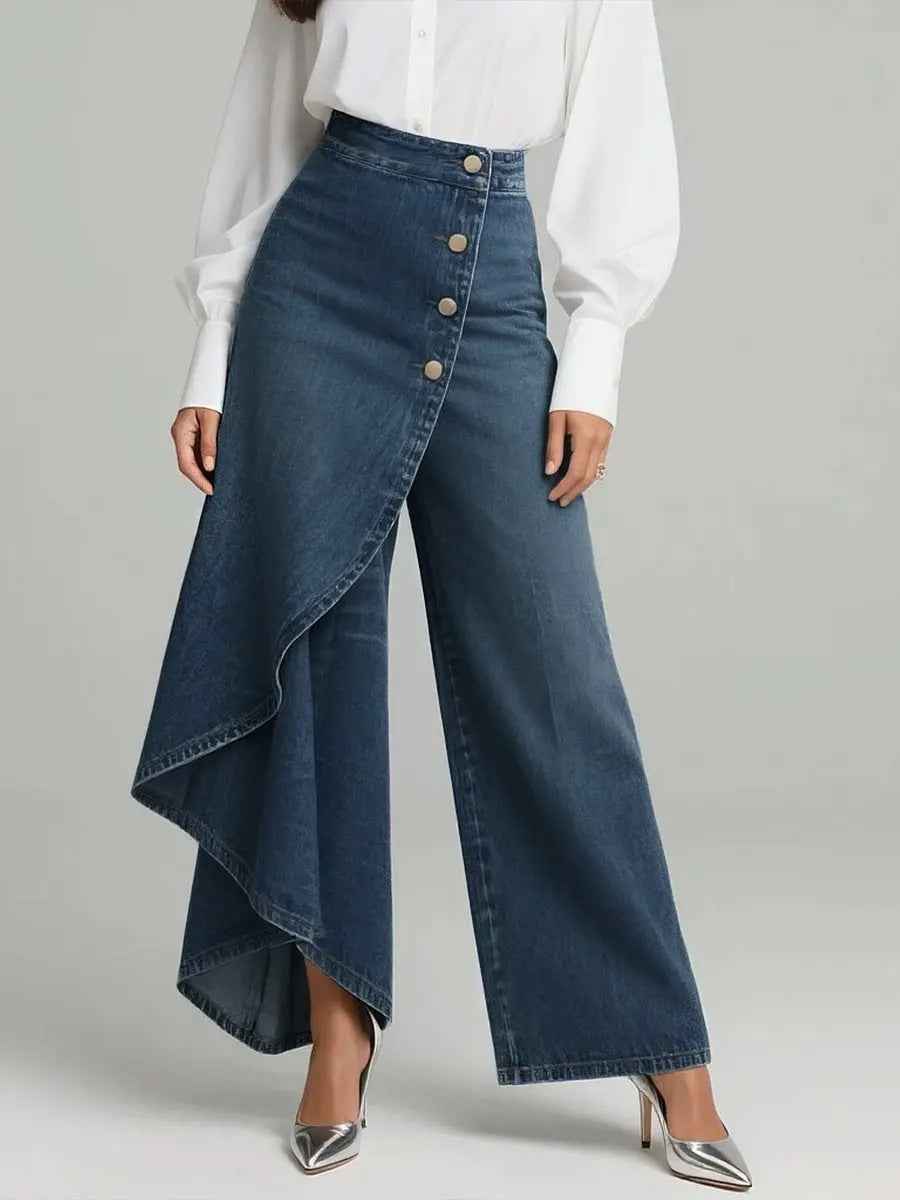 Stylish Wide-Leg Casual Pants-Jeans-Splashis-Color:Dark blue-Size:XL-Splashis