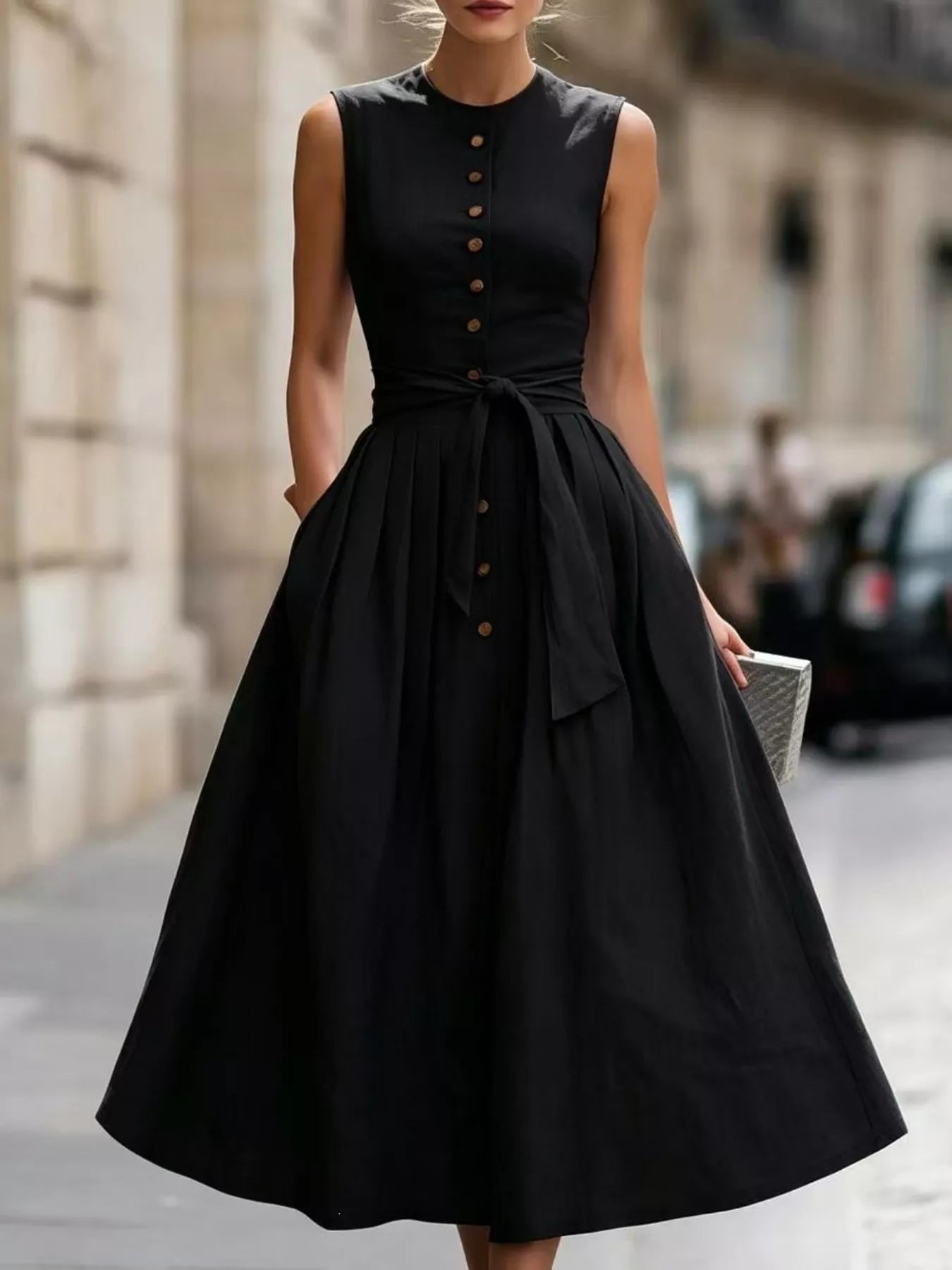 Full Size Sleeveless Button-Front Belted Midi Dress Plus Size view 5