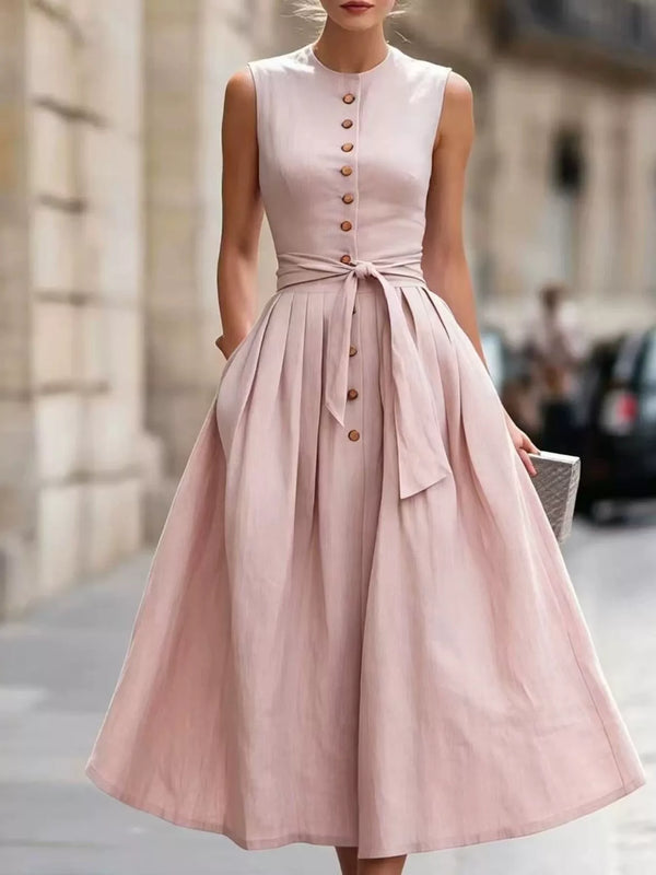 Full Size Sleeveless Button-Front Belted Midi Dress Plus Size — additional view 4
