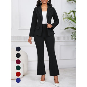 Black solid-color blazer and pants two-piece office set for women