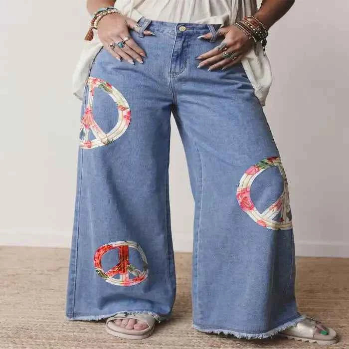Floral wide-leg jeans — primary view