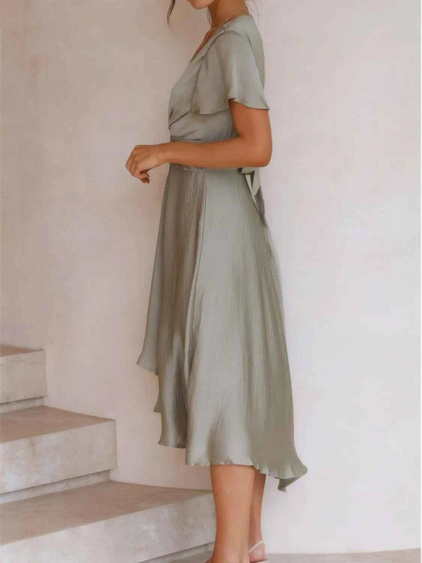 High-Low Plunge Flutter Sleeve Dress view 5