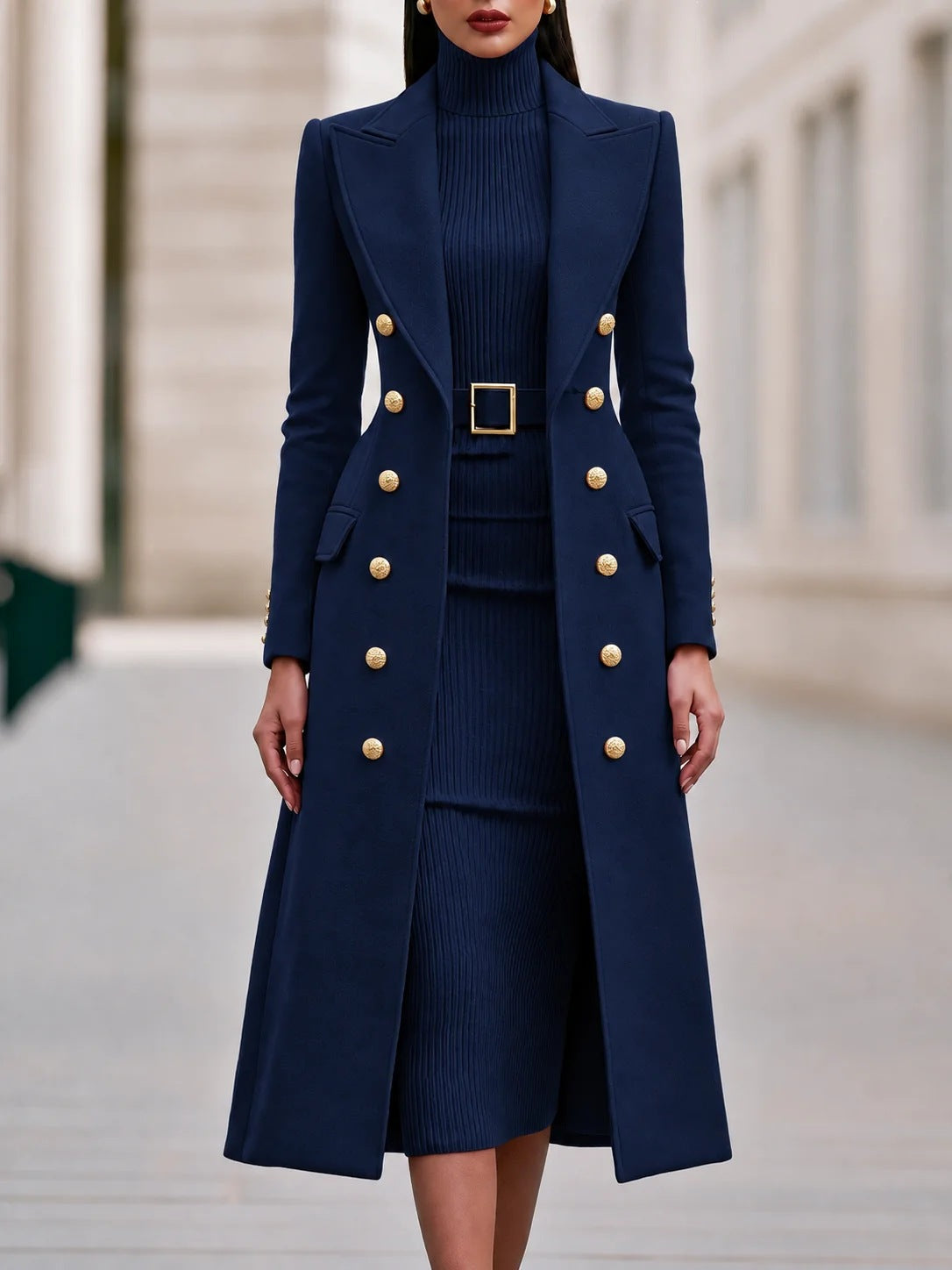 Wool-Blend Overcoat and Knit Dress Set additional product view