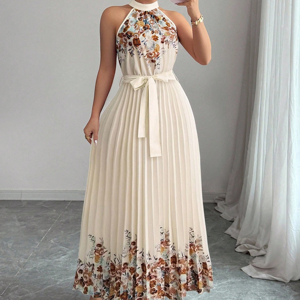 Women's Floral Print Pleated Maxi Dress, product view 8